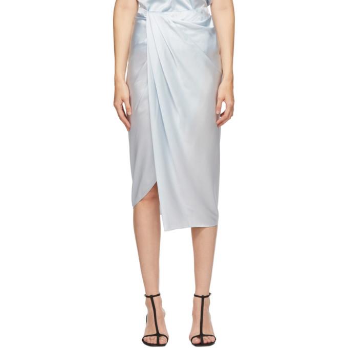 Helmut Lang Blue Silk Satin Ruched Skirt