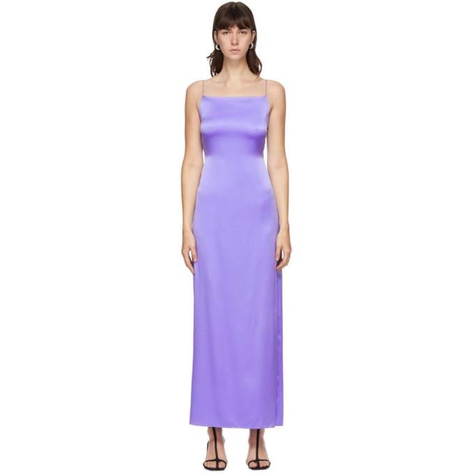 Helmut Lang Purple Silk Satin Open Back Dress