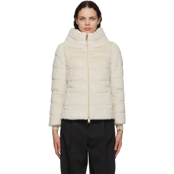 Herno Off-White Down Faux-Fur Jacket