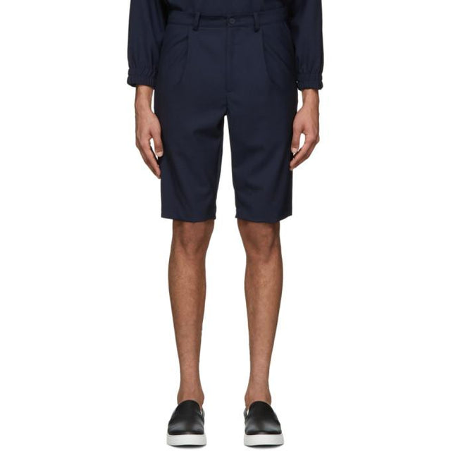House of the Very Islands Navy Wool Bumper Shorts