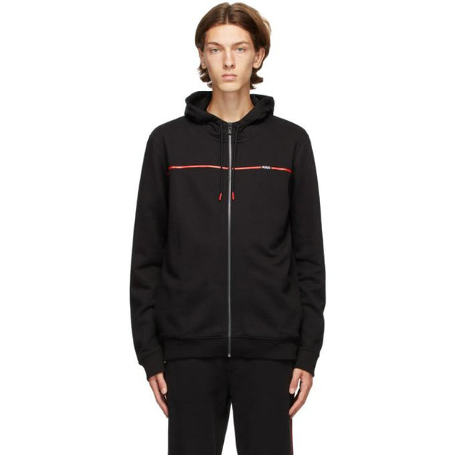 Hugo Black and Red Stripe Logo Zip Hoodie