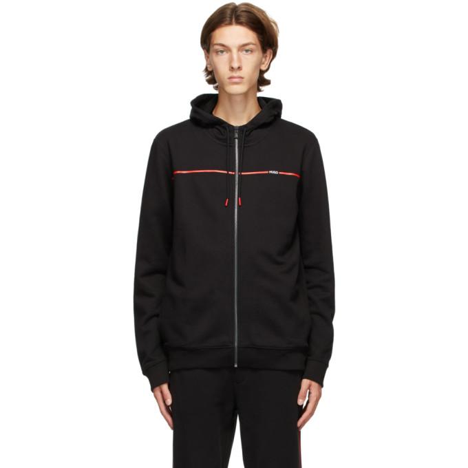 Hugo Black and Red Stripe Logo Zip Hoodie
