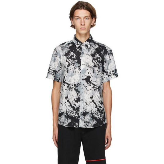 Hugo Grey and Black Ermino Short Sleeve Shirt