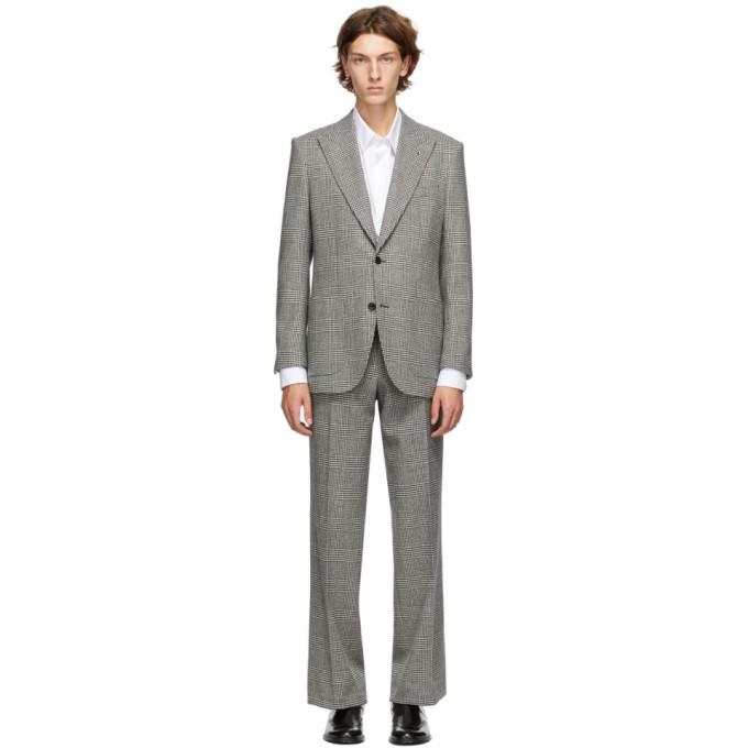 Husbands Black and White Wool Checkered Suit