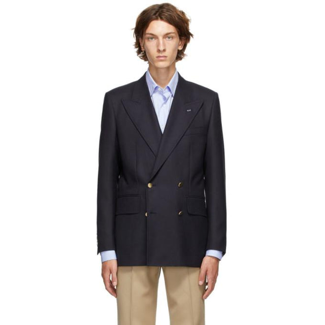 Husbands Navy Twill Double-Breasted Blazer