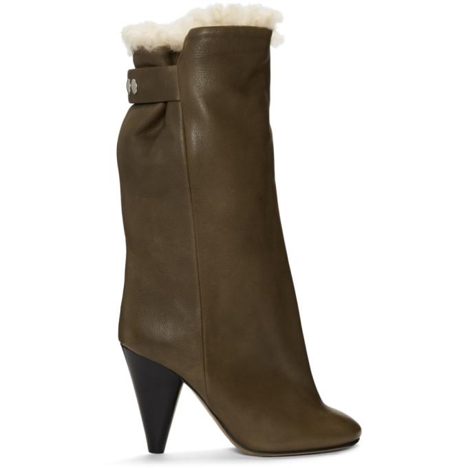Isabel Marant Khaki Shearling Lakfee Boots