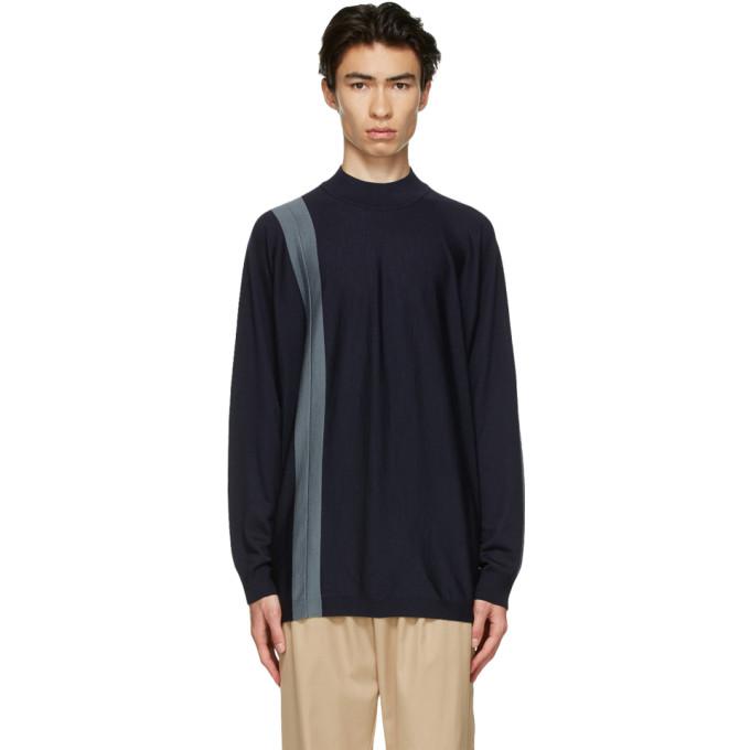Issey Miyake Men Navy Wool Gauge High Sweater