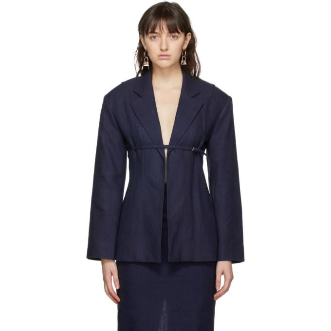Jacquemus Navy Linen La Veste Sauge Blazer
