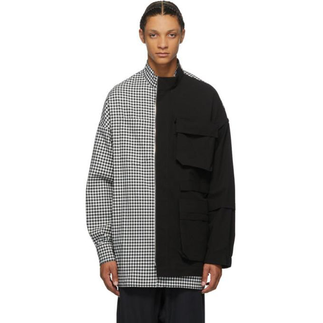 JERIH Black and White Gingham Check Shirt