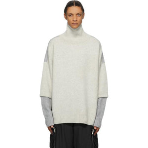 JERIH Grey Two-Tone Wool Turtleneck