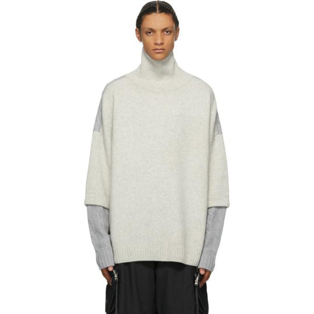 JERIH Grey Two-Tone Wool Turtleneck