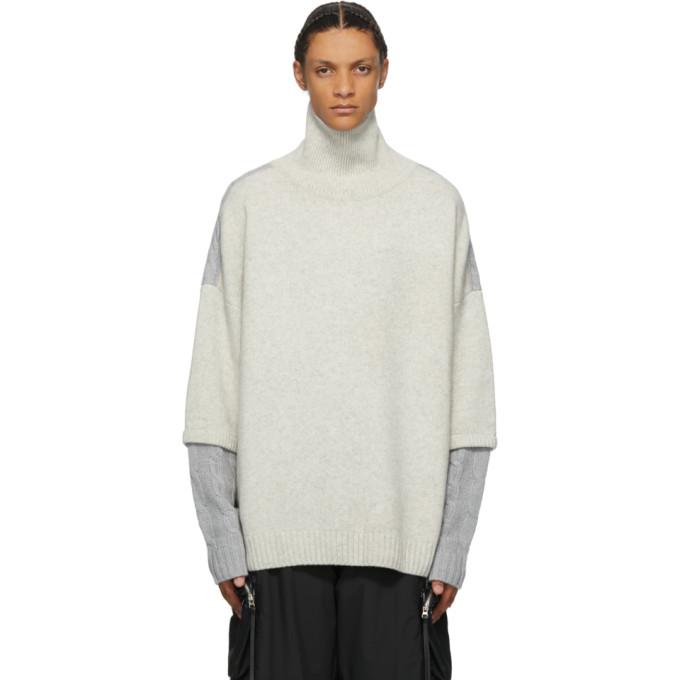 JERIH Grey Two-Tone Wool Turtleneck