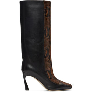 Jimmy Choo Black and Brown Snake Mobyn 85 Tall Boots