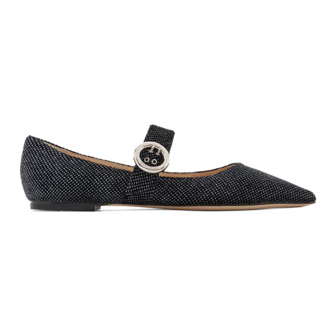 Jimmy Choo Black Velvet Glitter Gala Ballerina Flats