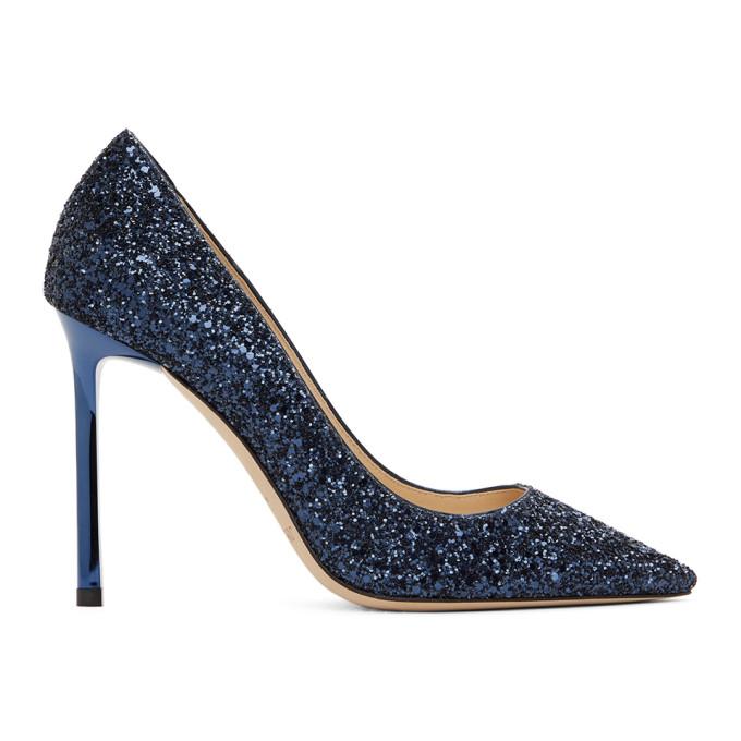 Jimmy Choo Navy Glitter Romy 100 Heels