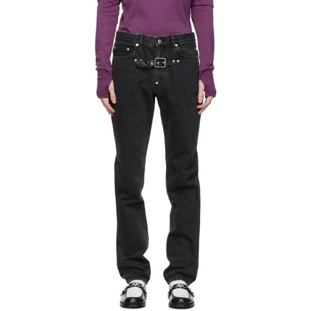 Johnlawrencesullivan Black Front Side Belted Jeans