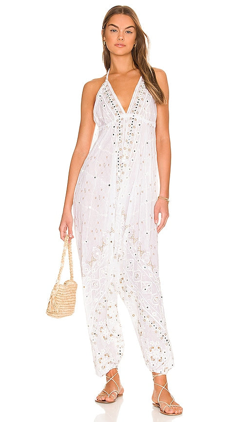 juliet dunn Mosaic Print Jumpsuit in White – BlackSkinny