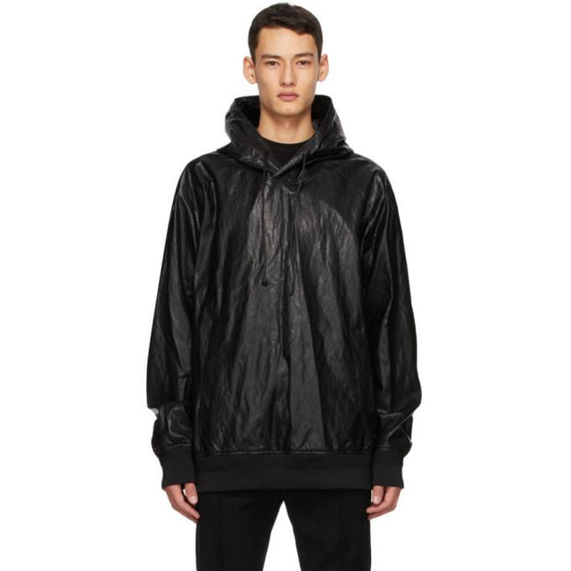 Juun.J Black Faux-Leather Hoodie