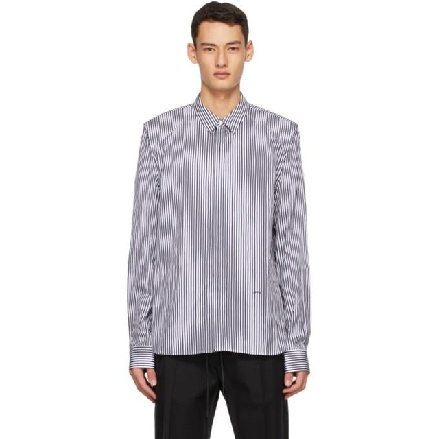 Juun.J Navy and White Poplin Stripe Shirt