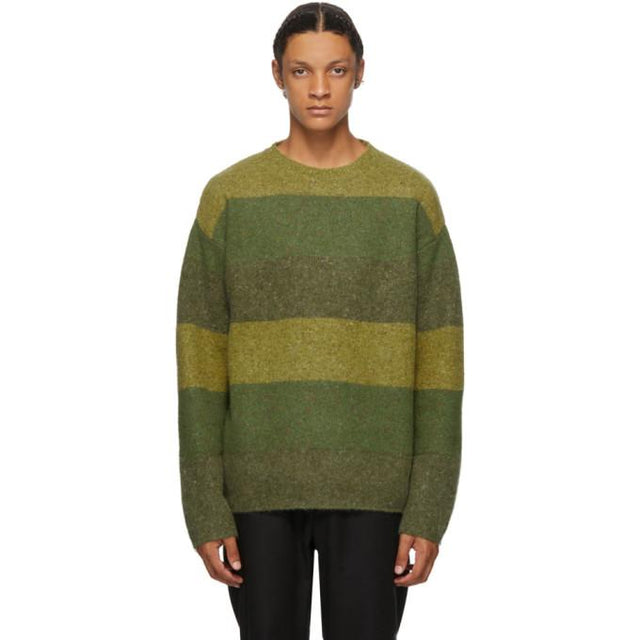 JW Anderson Green Striped Crewneck Sweater
