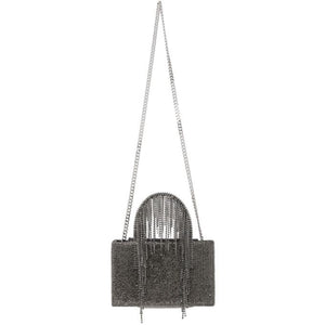 Midi Crystal Fringe Tote in Black Leather