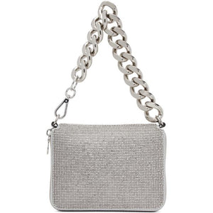 KARA Silver Large Crystal Bike Wristlet Clutch