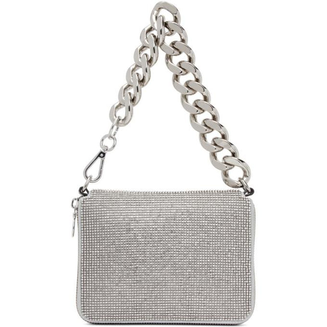 KARA Silver Large Crystal Bike Wristlet Clutch