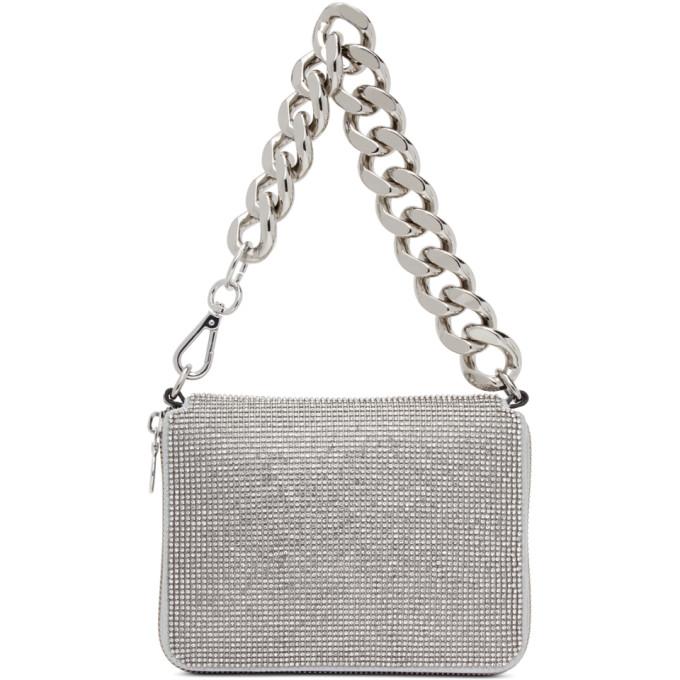 KARA Silver Large Crystal Bike Wristlet Clutch