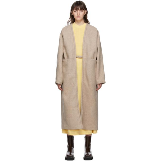 KASSL Editions Beige Wool V-Wrap Below Coat