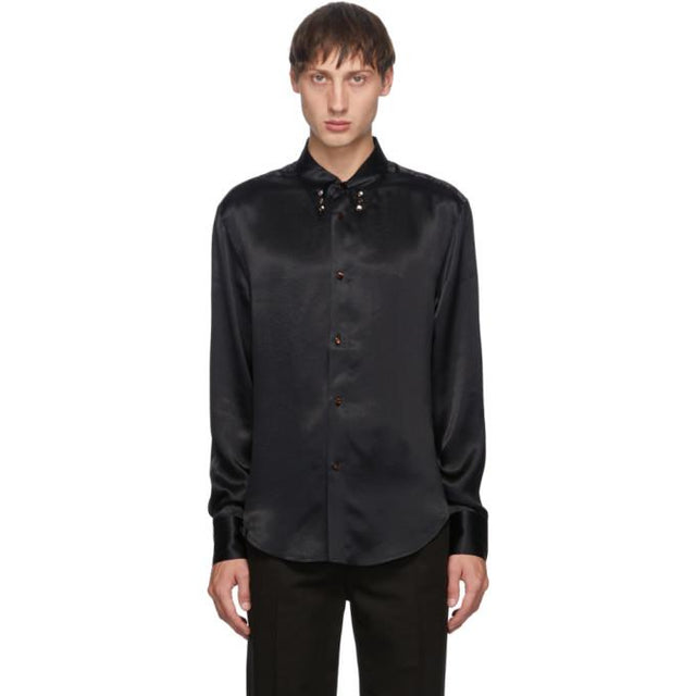 Keenkee Black Satin Button-Down Shirt