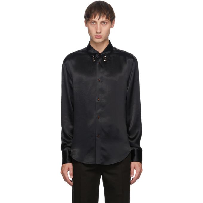 Keenkee Black Satin Button-Down Shirt