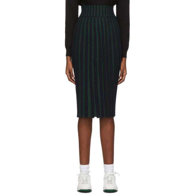 Kenzo Green and Black Pleated Midi Skirt