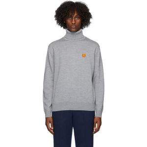Kenzo Grey Wool Tiger Crest Turtleneck
