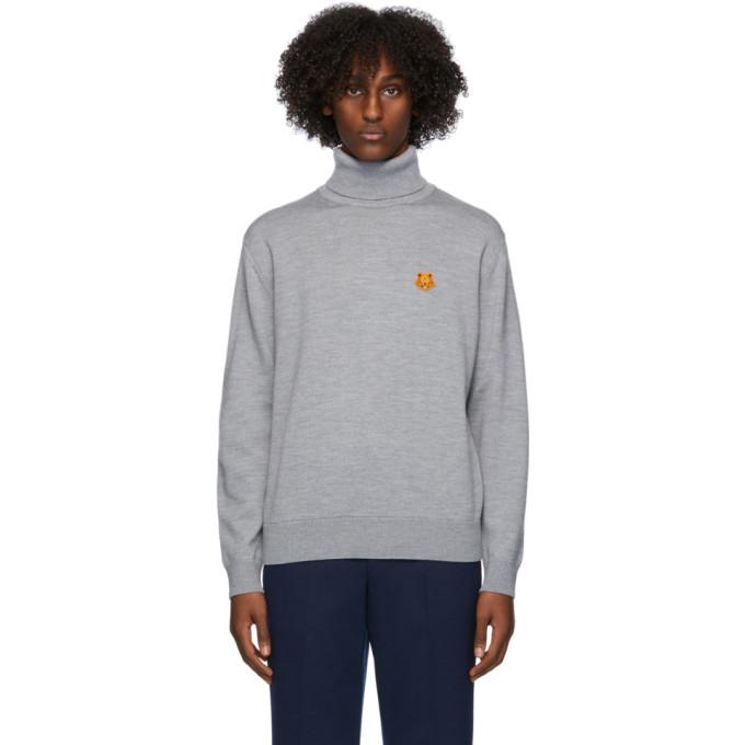Kenzo Grey Wool Tiger Crest Turtleneck