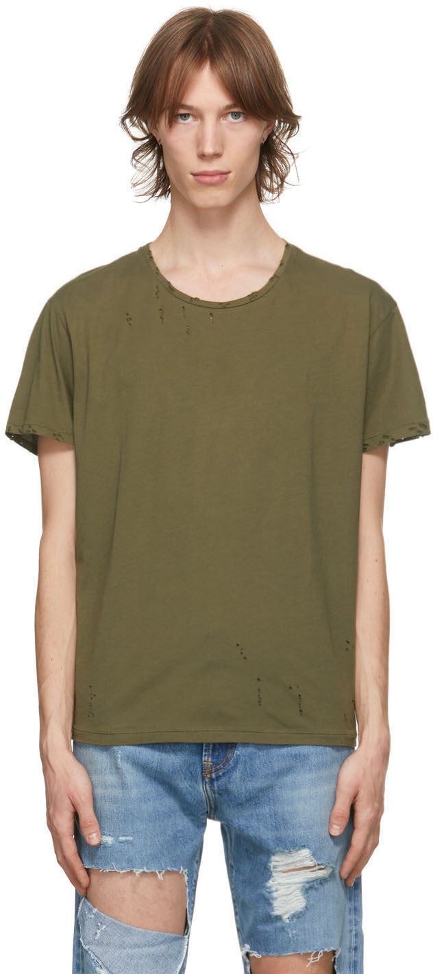 R13 Khaki Destroyed Surplus T-Shirt - T-shirt surplus détruit R13 Kaki - R13 카키색은 잉여 티셔츠를 파괴했습니다