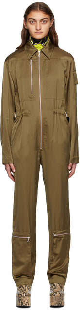 Dries Van Noten Khaki Satin Jumpsuit