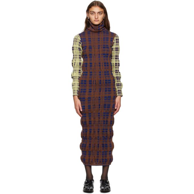 Kiko Kostadinov Brown Wool Tartan Dress