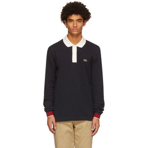 Lacoste Navy Collar Stripe Long Sleeve Polo