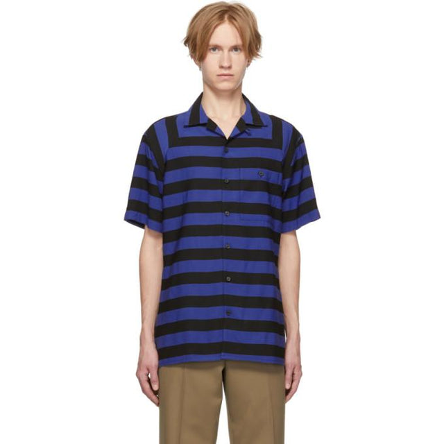 Lanvin Black and Blue Striped Bowling Shirt
