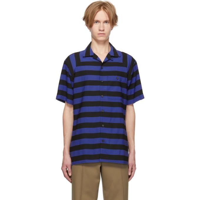 Lanvin Black and Blue Striped Bowling Shirt