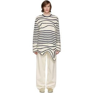 Lanvin Navy and Off-White Stripe Asymmetric Pullover