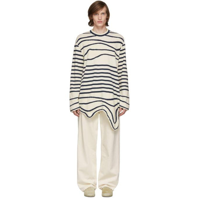 Lanvin Navy and Off-White Stripe Asymmetric Pullover