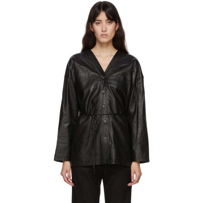 LE17SEPTEMBRE Black Leather Collarless Jacket