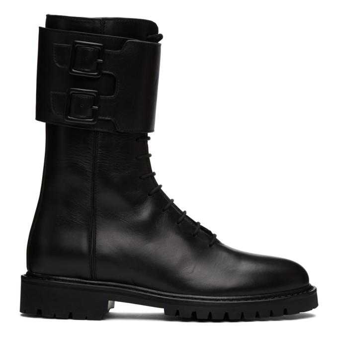 Legres Black Leather Military Combat Boots
