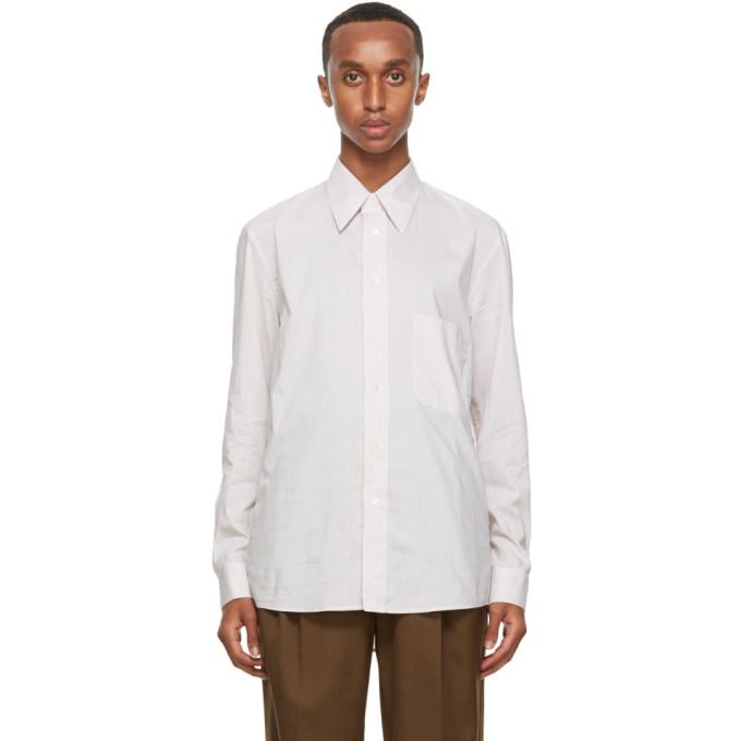 Lemaire Beige and White Silk Striped Regular Shirt