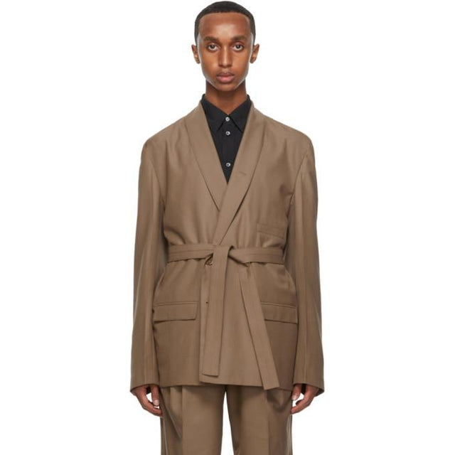 Lemaire Beige Wool Double-Breasted Belted Blazer