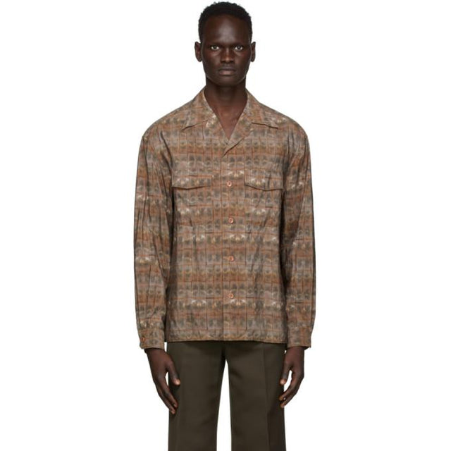 Lemaire Brown Brick Convertible Collar Shirt