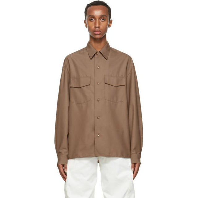 Lemaire Brown Convertible Collar Shirt