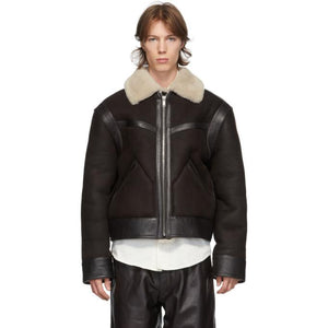 Lemaire Brown Shearling Aviator Jacket