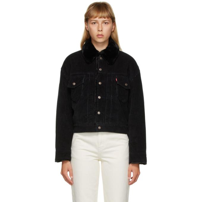 Levis Black Corduroy and Faux-Fur Heritage Trucker Jacket
